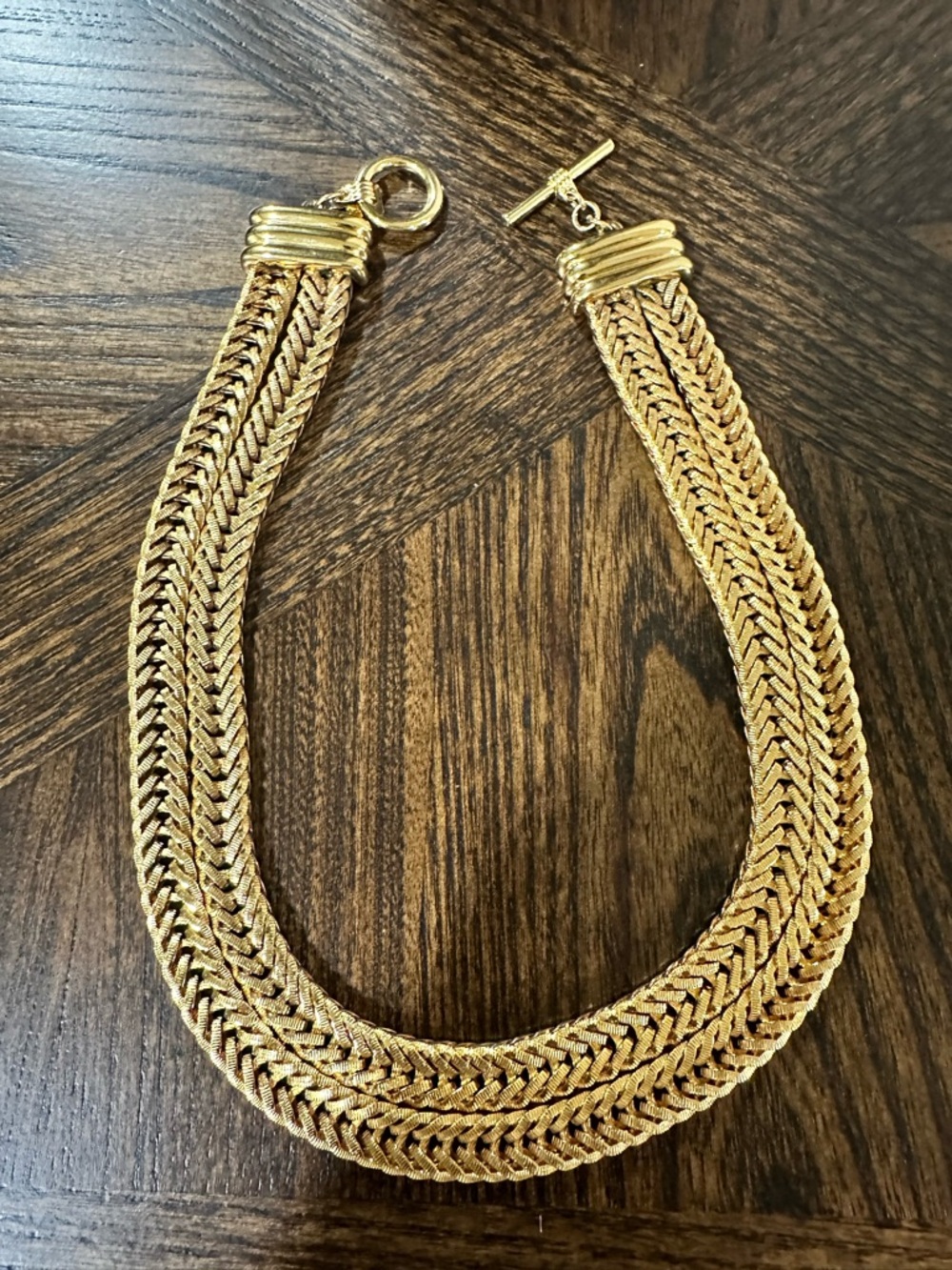 Anne Klein - Vintage Gold Braided Double-Row Chain Toggle Necklace